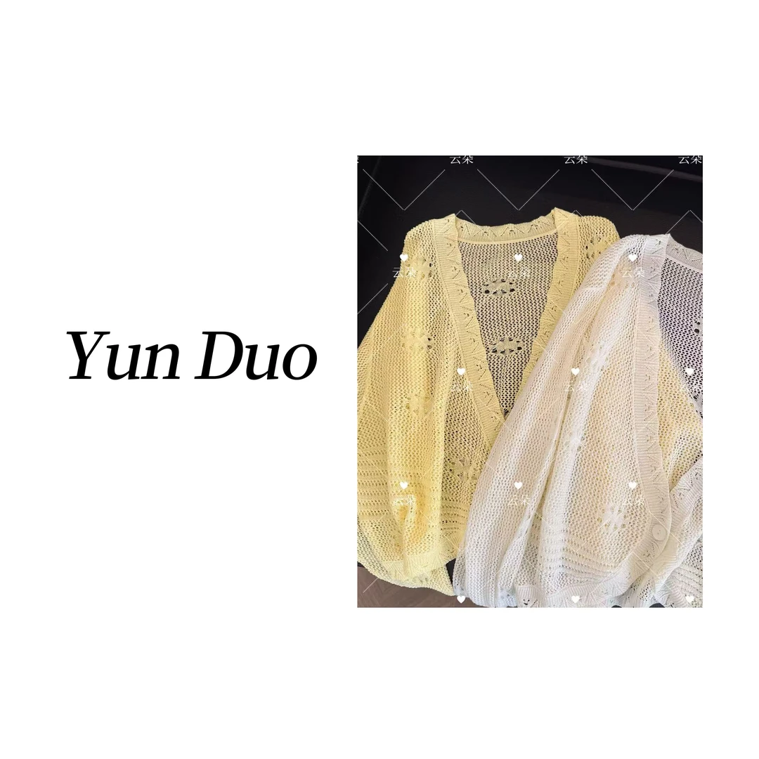 云朵定制【小心机】韩系V领一粒扣镂空开衫LC28