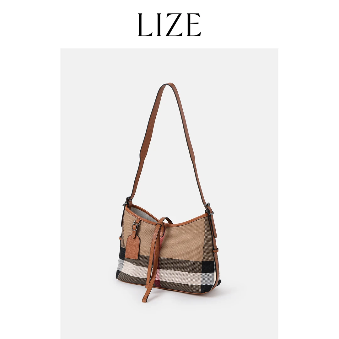 LIZE「利兹子母包」高定TOGO纹头层牛皮.经典格纹单肩托特包ZED0066