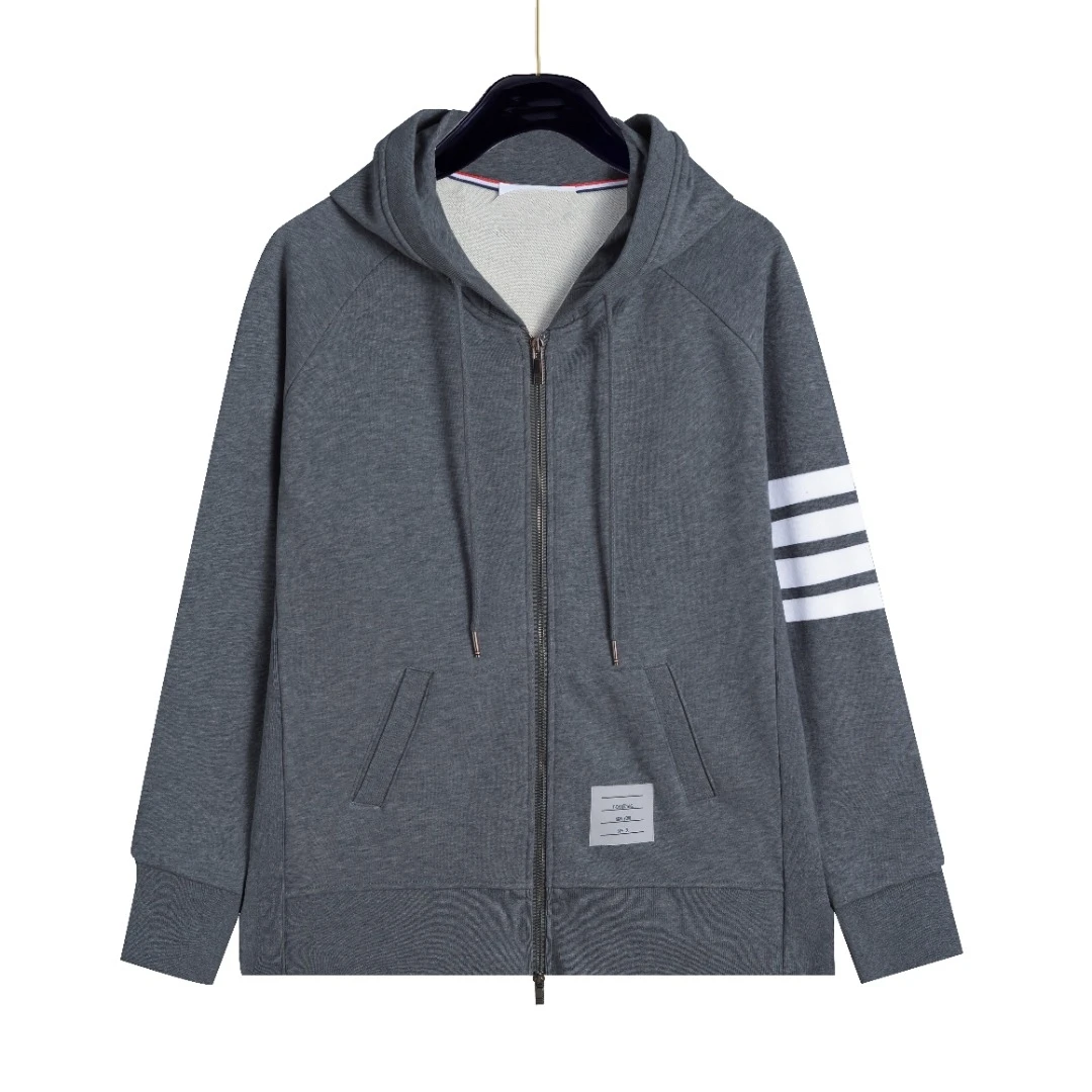 色织四杠拉链帽衫