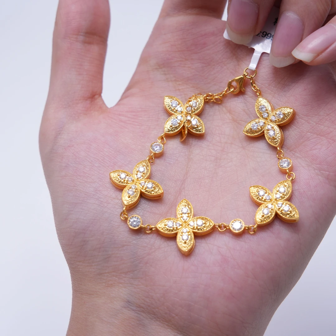【金手链】点钻四叶草五花手链黄金5G足金999精致百搭轻奢【388/188】
