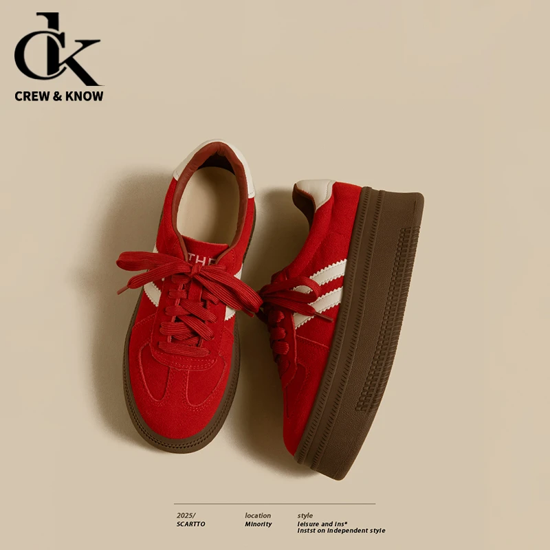 【Crew&Know官方正品】网红德训鞋女2026新款焦糖色条纹休闲板鞋
