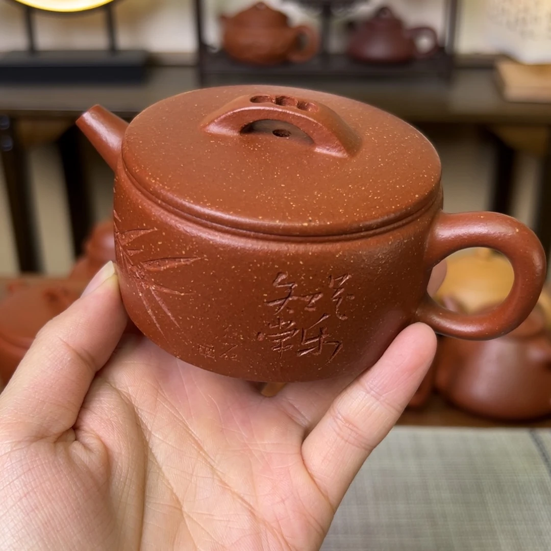 紫泥茶壶紫砂壶一片瓦红降坡130cc