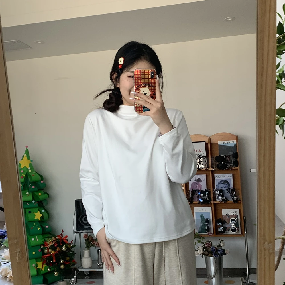 【C】大码女装纯色正肩堆堆领打底衫长袖 5269