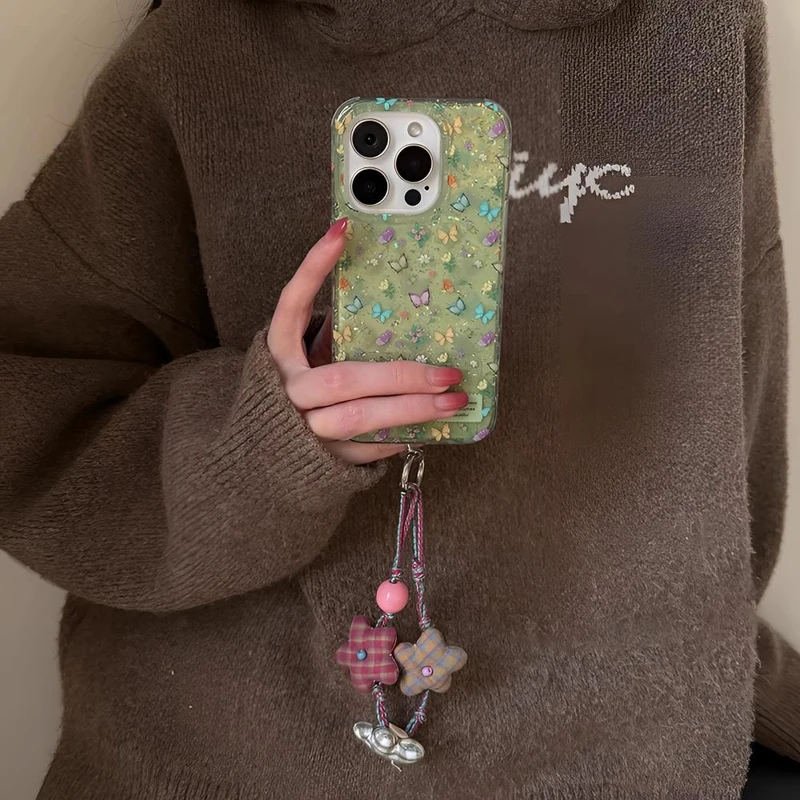 复古早春蝴蝶适用苹果16/15/14手机壳14Promax新13防摔12/11韩系