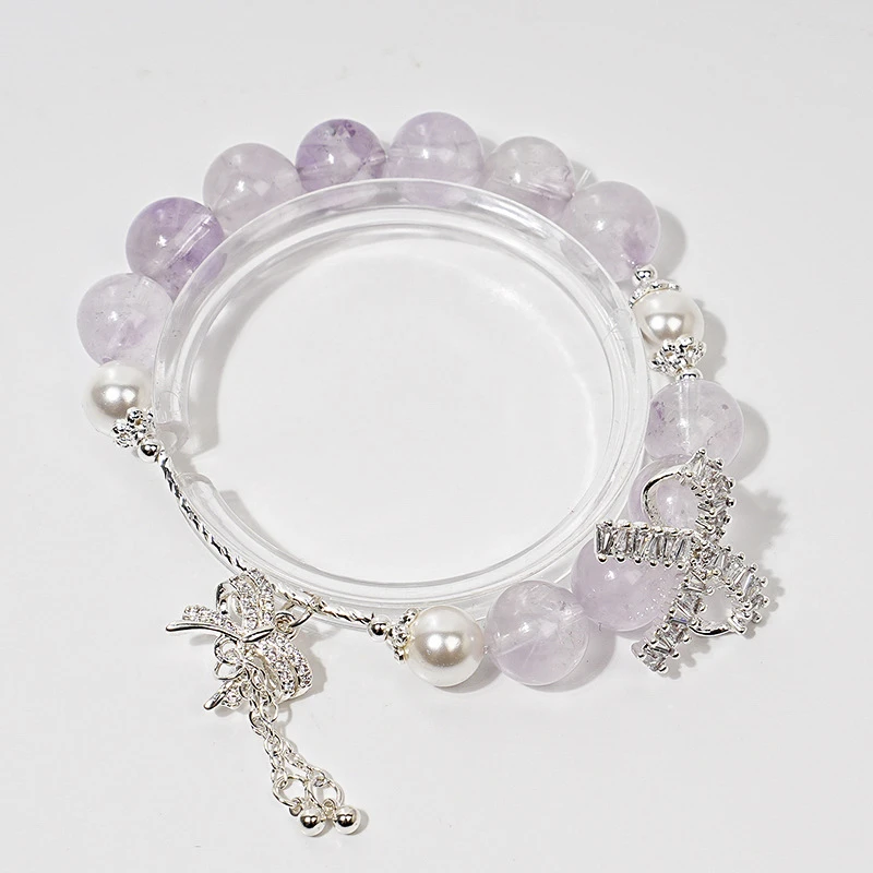 【紫玉山庄】天然薰衣草水晶手串施家贝珠时尚手链 多样性发其一