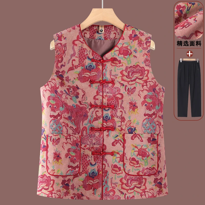 国风妈妈装单层薄款衬衫马甲中老年女装夏季新款背心提花无袖上衣