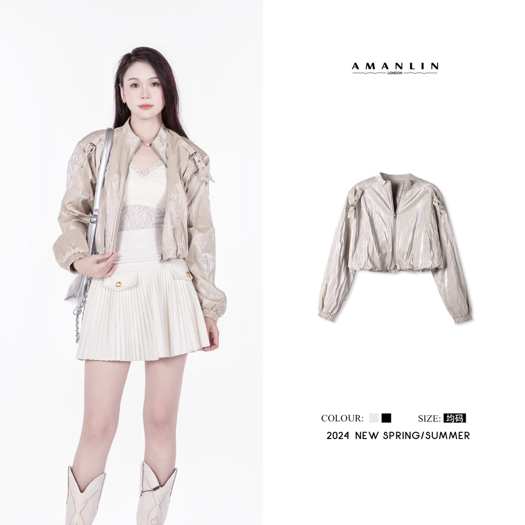 秋季新款设计感百搭小众亮面夹克短外套女F592892