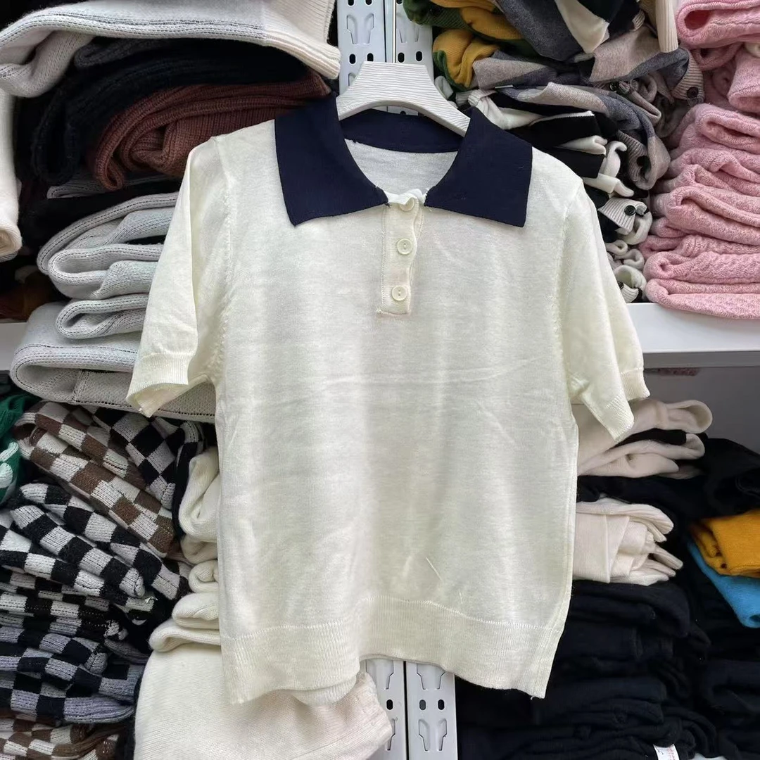 女士时尚百搭撞色polo翻领短袖