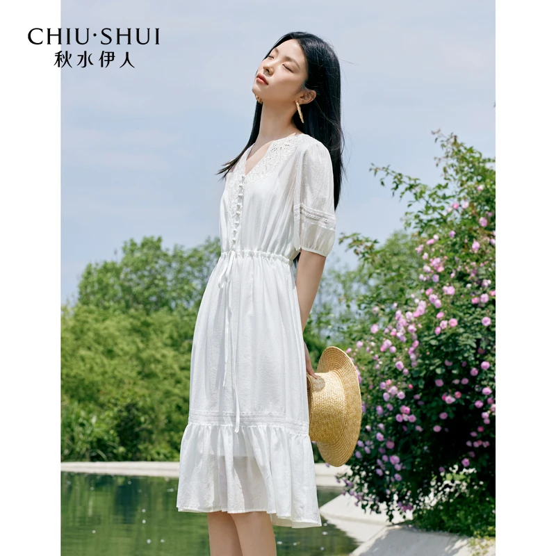 【辛小北】秋水伊人法式蕾丝花边V领连衣裙女装裙子623205A020851
