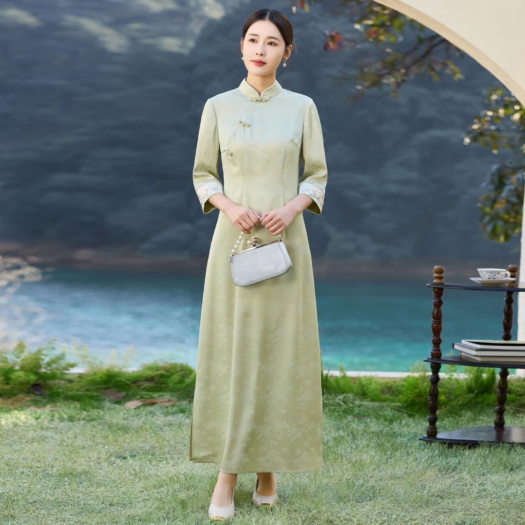 H117新中式女装夏季裙子改良奥黛旗袍禅意国风修身连衣裙茶服禅服