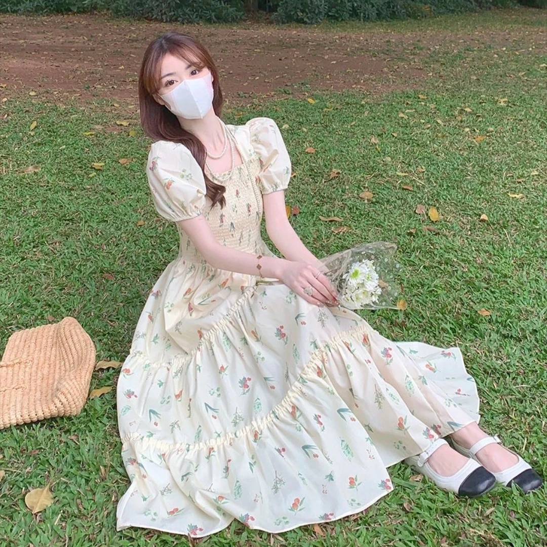 2025夏季新款洋气收腰遮肉显瘦过膝中长裙子法式温柔风夏季裙子