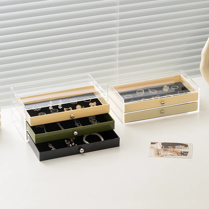 多层亚克力首饰收纳透明奶油风耳钉项链戒指梳妆台整理