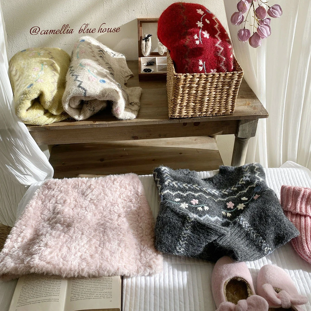 森系精致重工刺绣花朵软糯厚实毛衣女冬费尔岛复古套头保暖针织衫