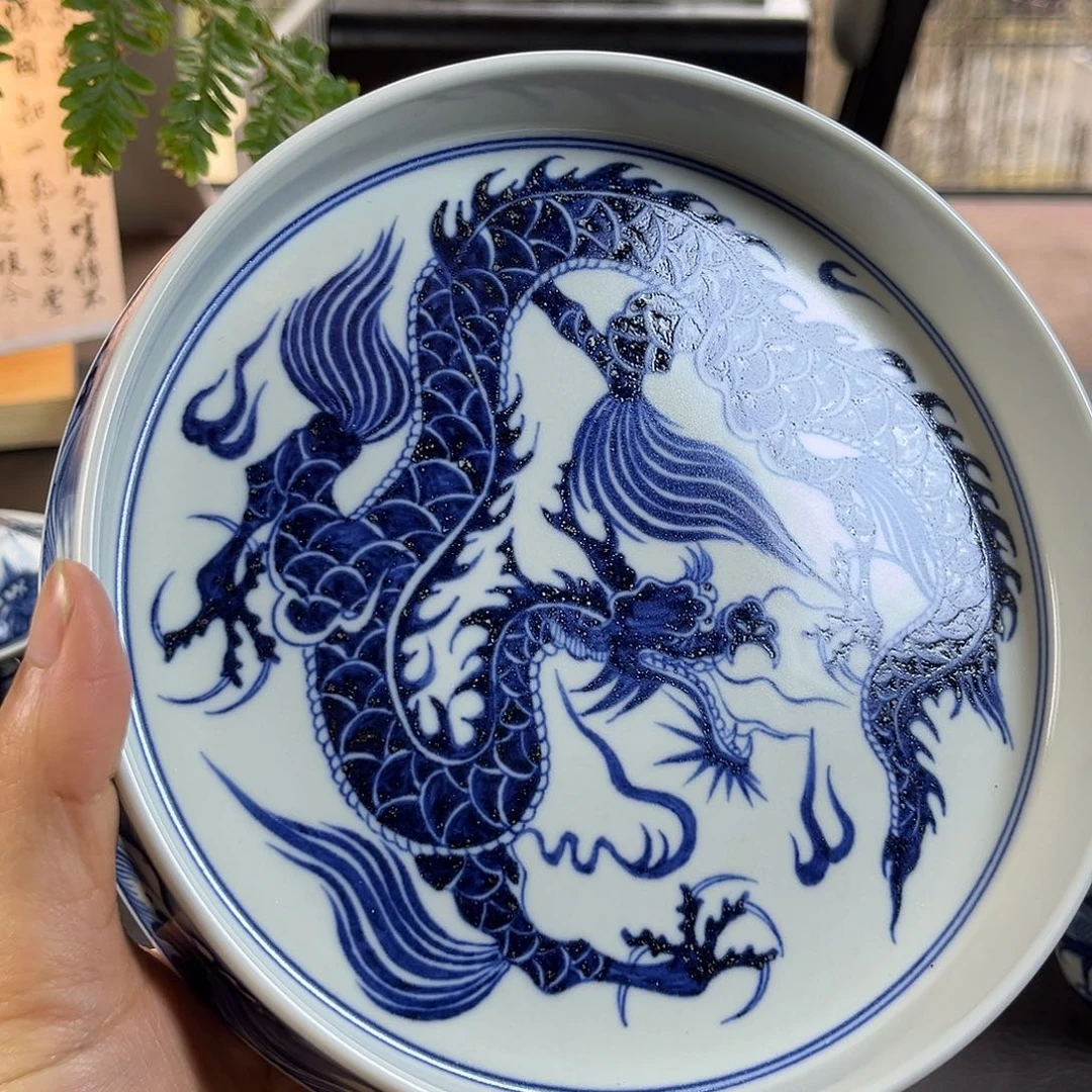 朝岚夕霞仿至正元青花壶承原矿釉烧制全手绘