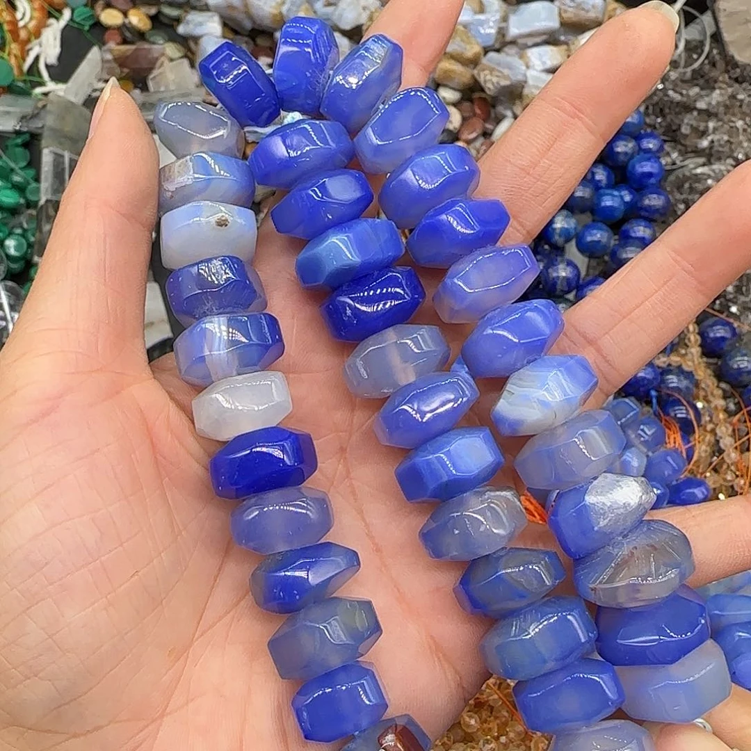 玛瑙/玉髓合金珠宝半成品蓝玛瑙17mm一条