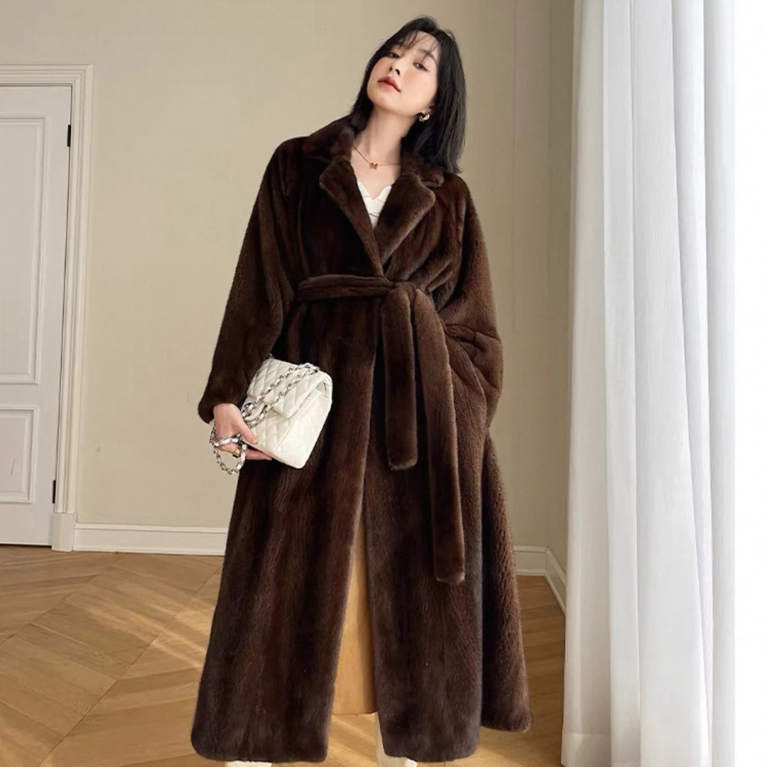 进口水貂西装领整貂貂皮大衣女长款皮草外套