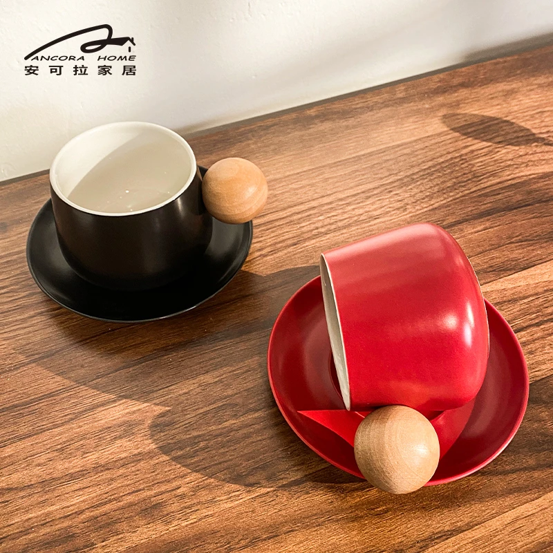 【原木把咖啡杯碟】中式设计师款咖啡杯碟套装简约陶瓷高颜值马克杯