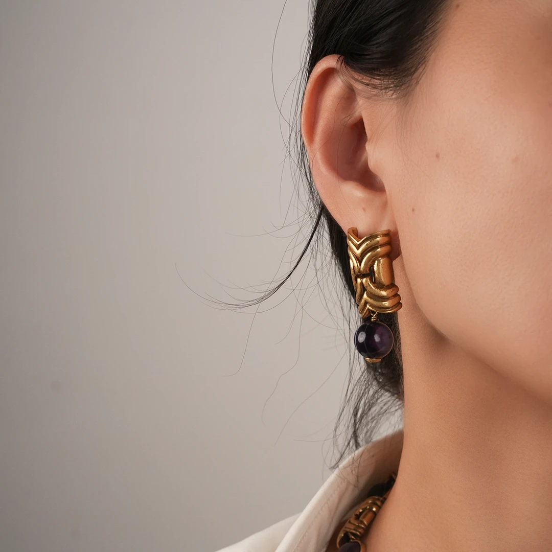 铜合金琉璃耳饰 【精工系列】Vintage新中古耳饰~9513