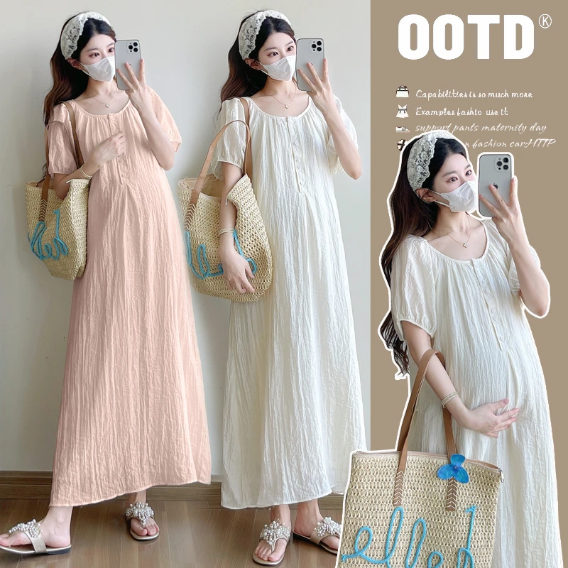 （可哺乳）SuSu新款孕妇连衣裙夏季宽松显瘦纯色圆领薄款仙女气质