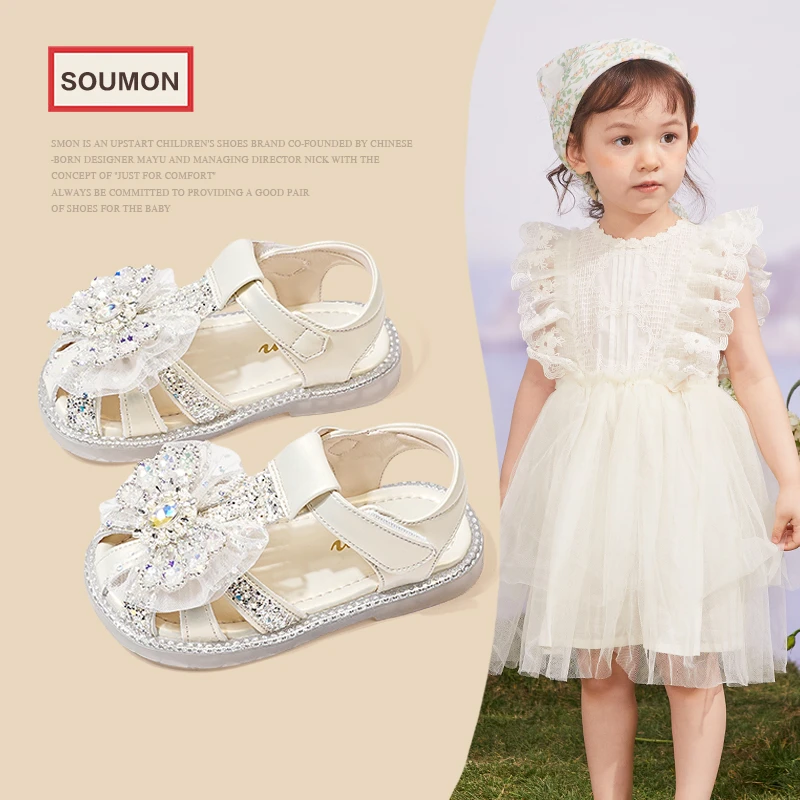 SMON书萌儿童凉鞋2025夏季新款小女孩闪亮水晶鞋女童公主鞋宝宝鞋