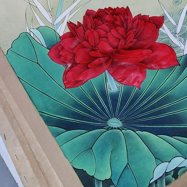 大红荷花白描底稿