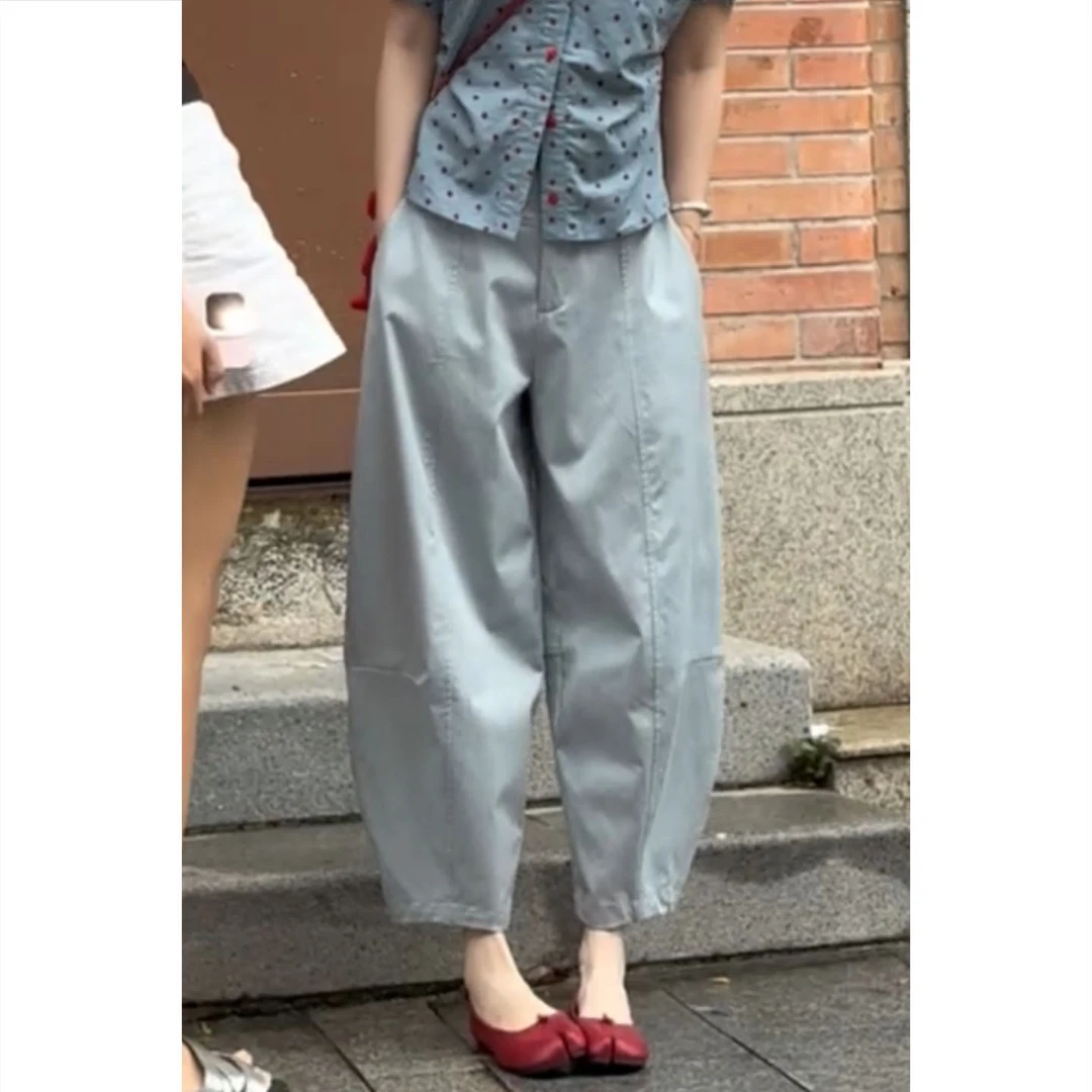 显瘦宽松休闲裤女夏季新款百搭弯刀裤大码遮肉阔腿裤基础款九分裤