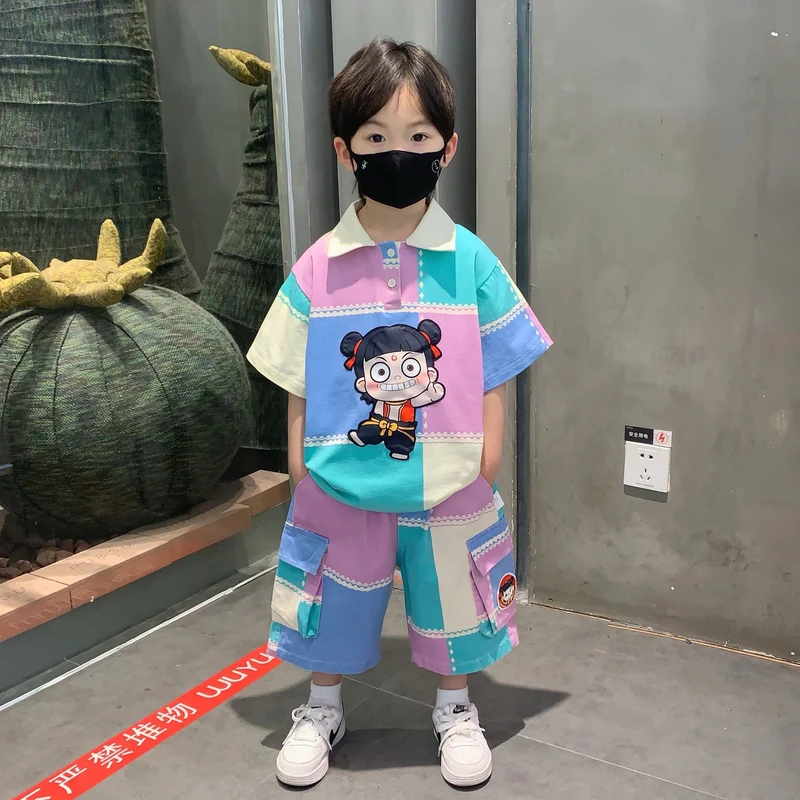 哪吒衣服男童夏套装2025新款夏季男孩工装短裤儿童装帅气时髦穿搭