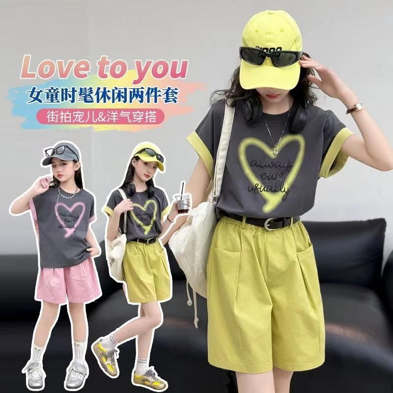 新款女童夏季休闲薄款短袖动漫卡通两件套时尚套装潮