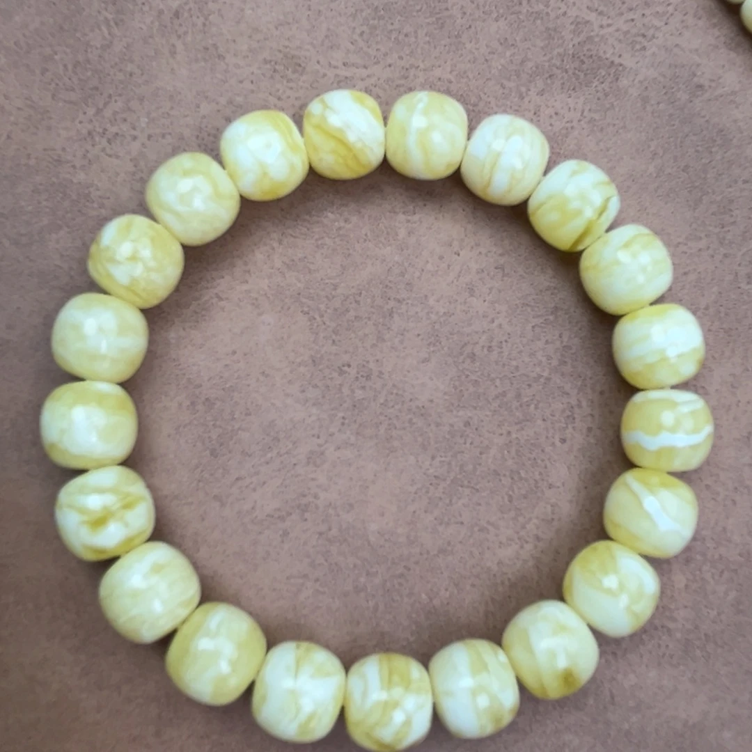 蜜蜡未镶嵌手串俄料同料瓷白花虎皮极限弧高桩11*10.2