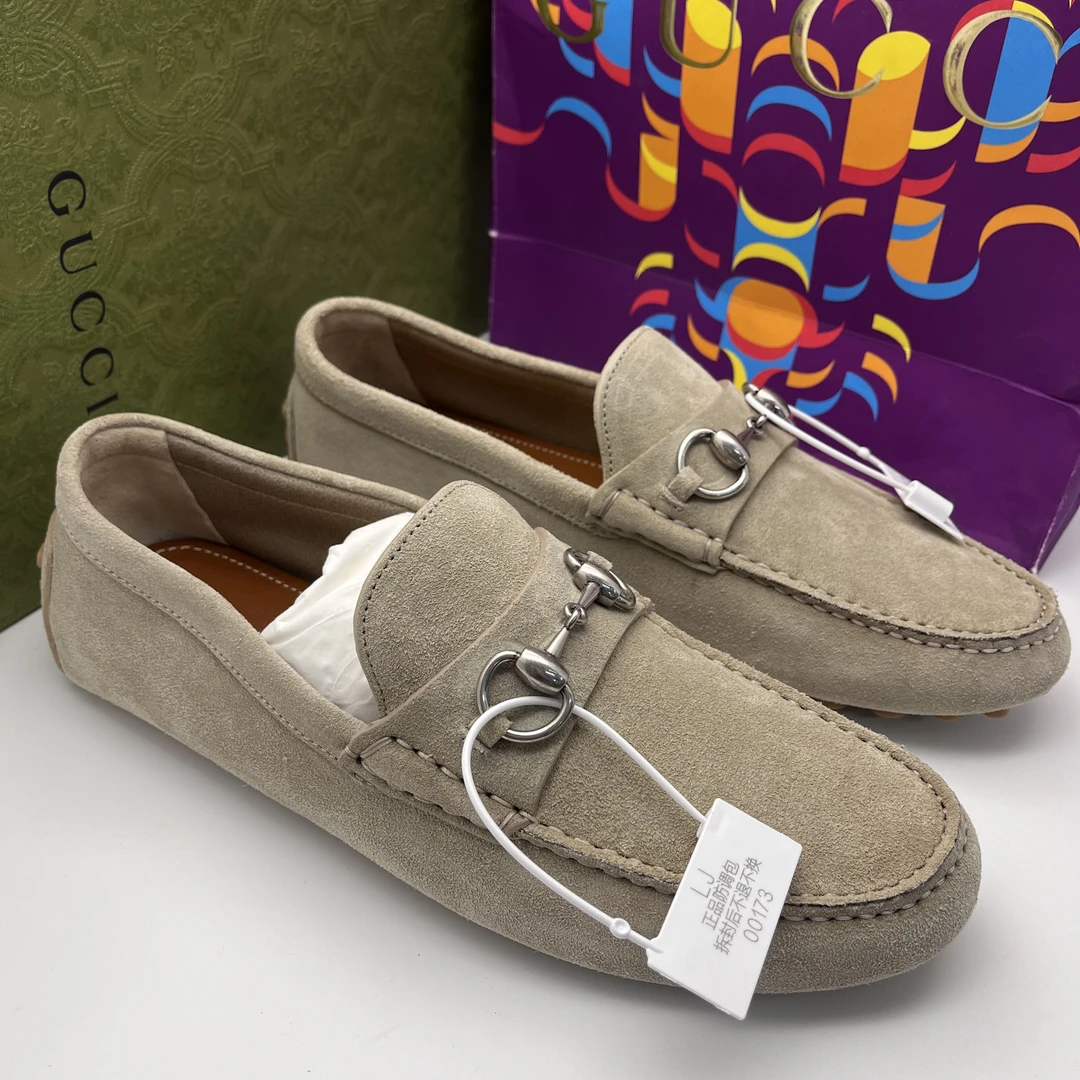 未使用 GUCCI/古驰 /40.5/41.5码/米白麂皮休闲豆豆鞋/全套