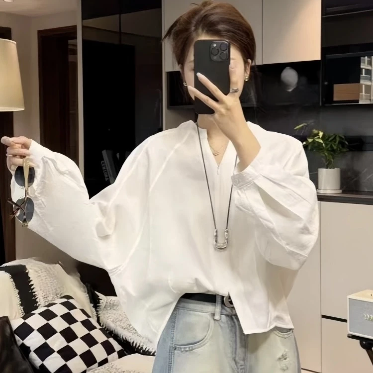 2025春夏新款设计感可外穿小众宽松百搭韩版欧货长袖网红衬衫上衣