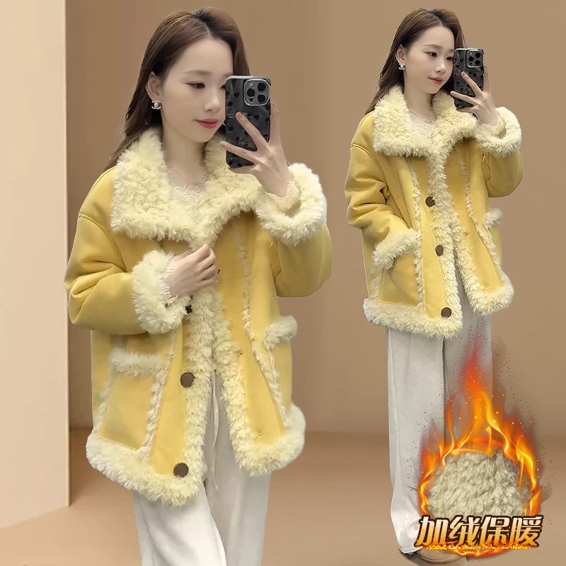皮毛一体毛毛外套女秋冬季新款双面穿气质高级感加绒加厚保暖上衣
