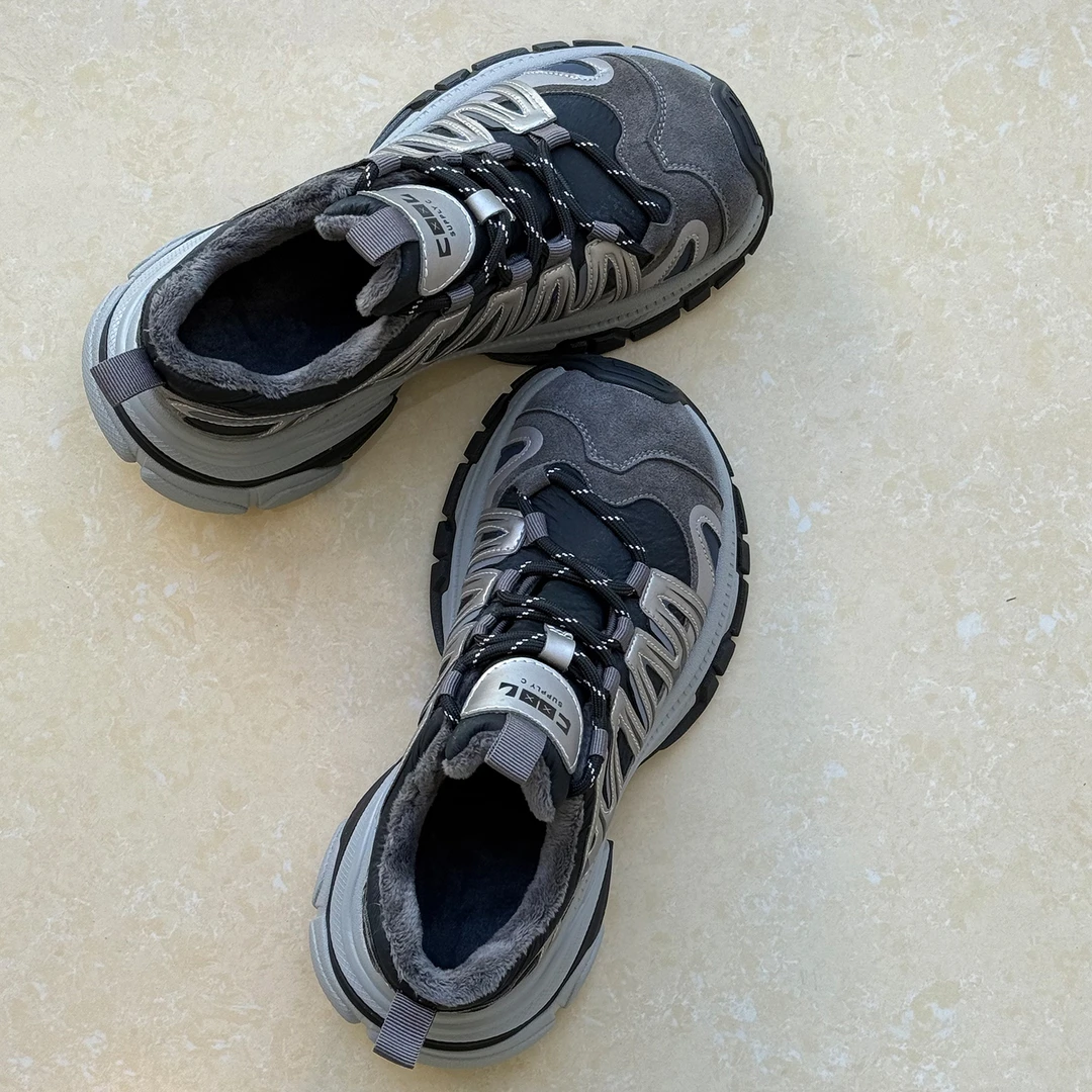 老爹鞋女鞋防水运动鞋防滑时尚女士休闲鞋银色2025冬季新款加绒