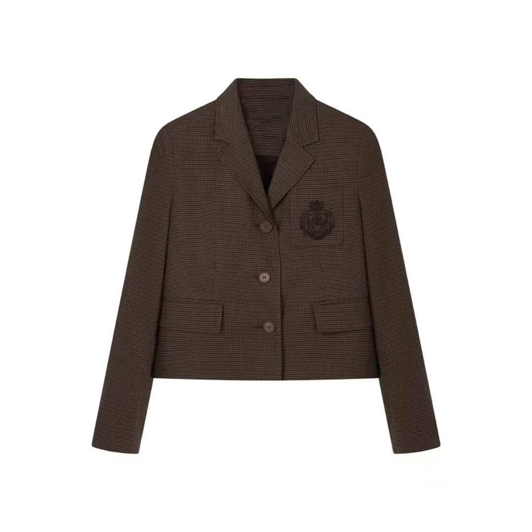 K2467 刺绣徽章小口袋厚款千鸟格西装外套 4WT1860