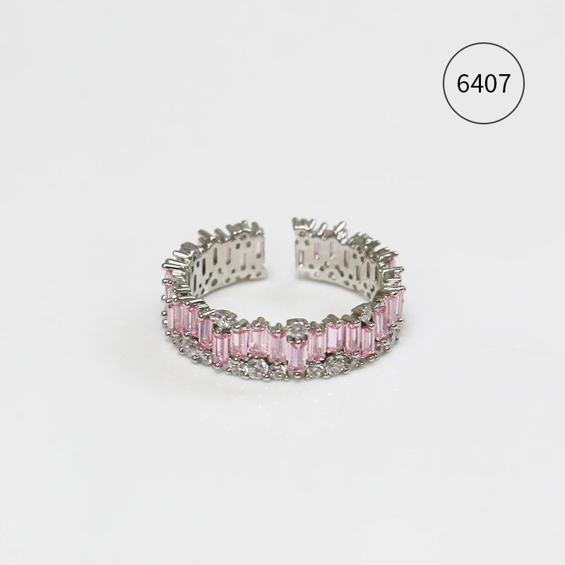 Misscircle Made 铜合金合成锆石戒指 粉色满锆戒指开口甜美6407