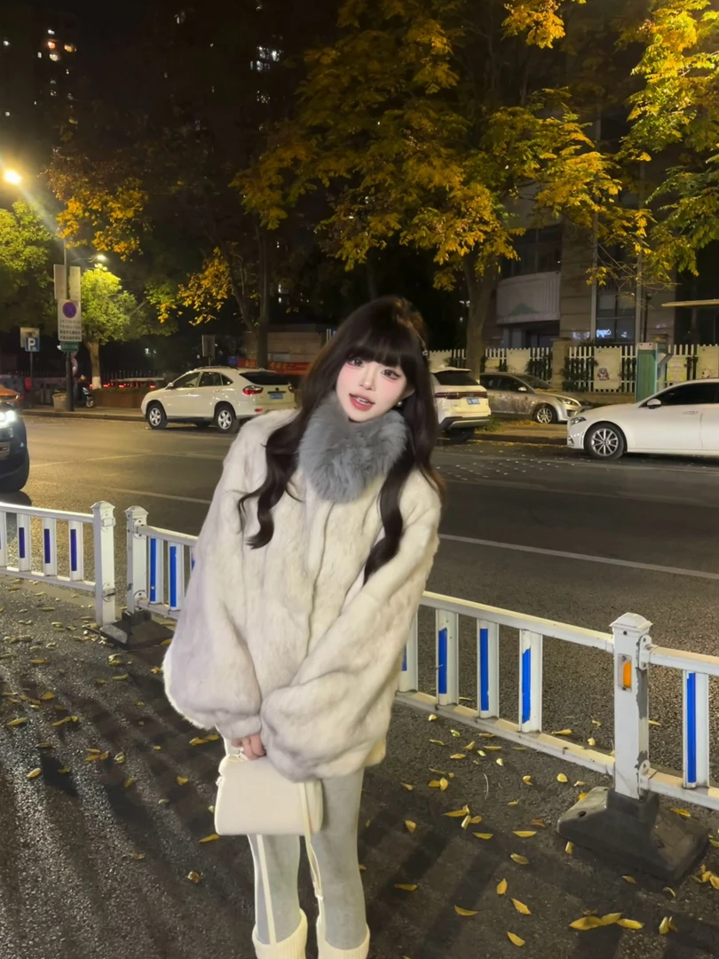 Tt Babe【首尔月光】25年新款双色兔毛一体皮草外套