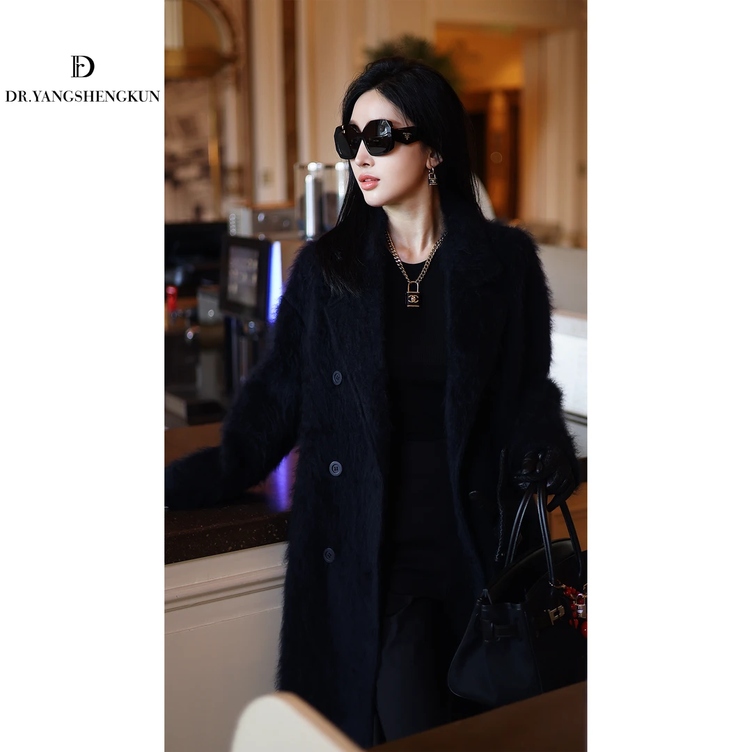 杨圣坤2025秋季新品山羊绒羊毛拉毛工艺大衣双排扣外套TR2581306