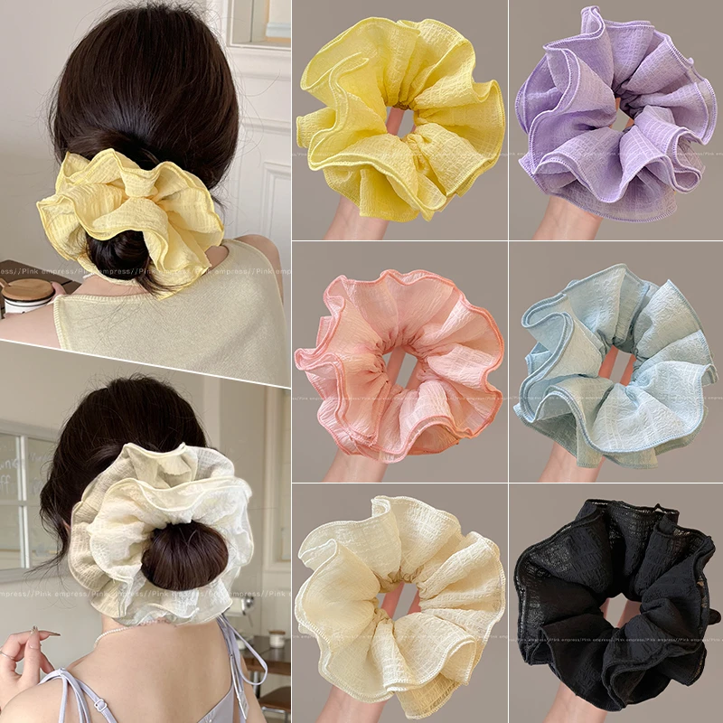 黄色泡泡纱头花女氛围感丸子头大肠发圈头绳高级感扎头发皮筋发饰