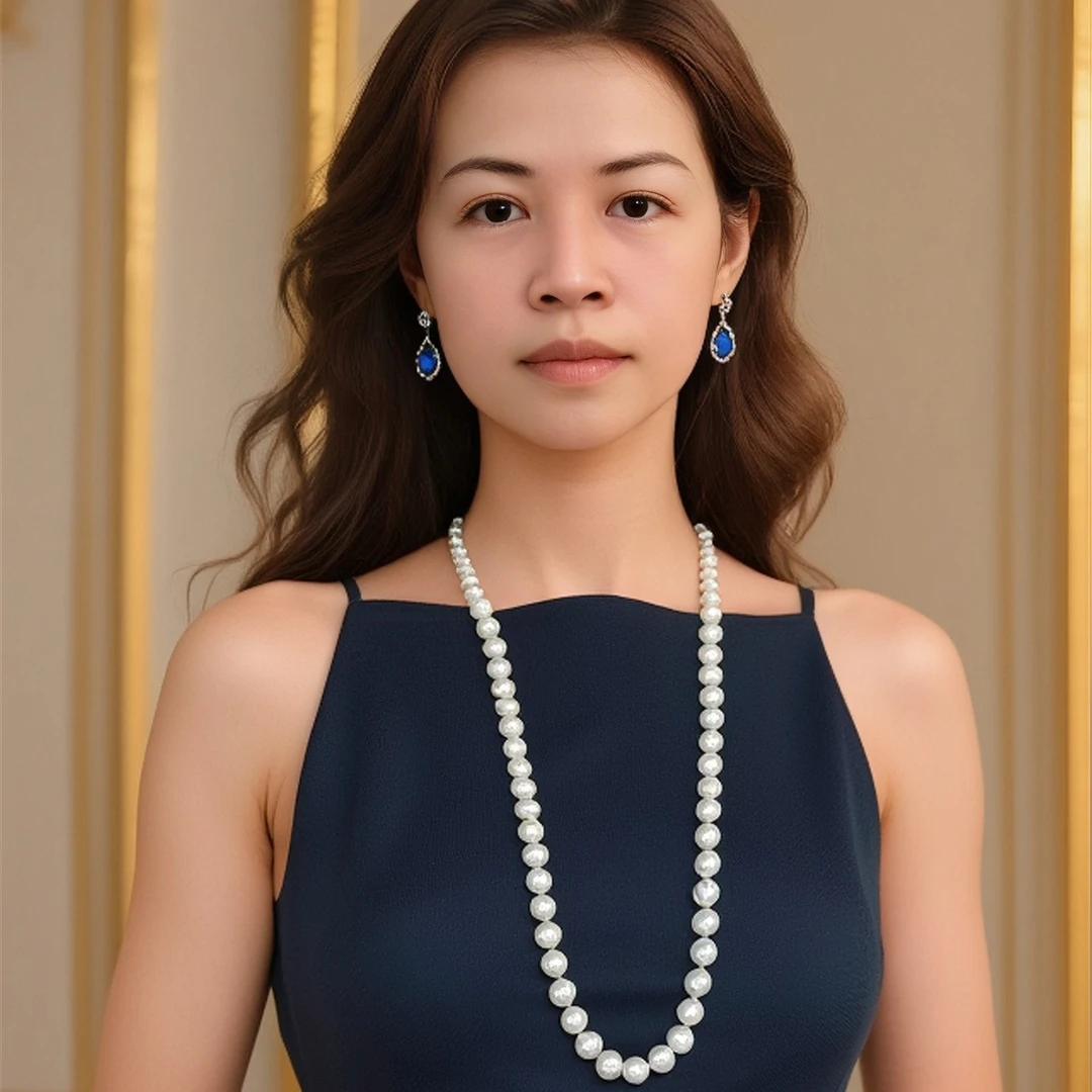 合金项链 贝珠多种戴法正圆施家珍珠项链复古优雅旗袍长款毛衣链