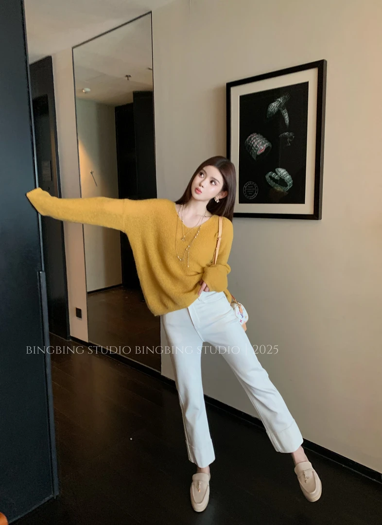 冰冰「加州日落」秋季时尚气质轻奢百搭休闲洋气羊毛毛衣BBQ5MY0561