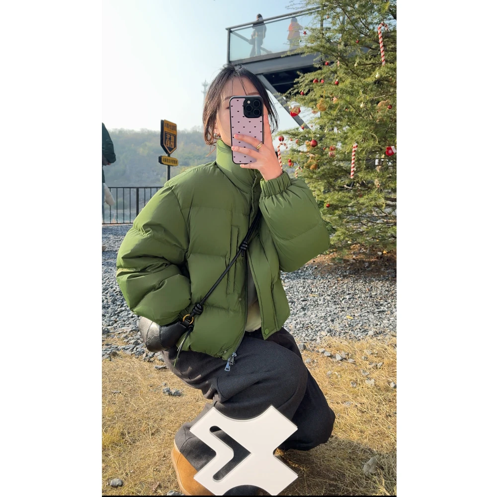 短款立领白鸭绒羽绒服外套女2024冬季新款加厚面包服休闲上衣百搭