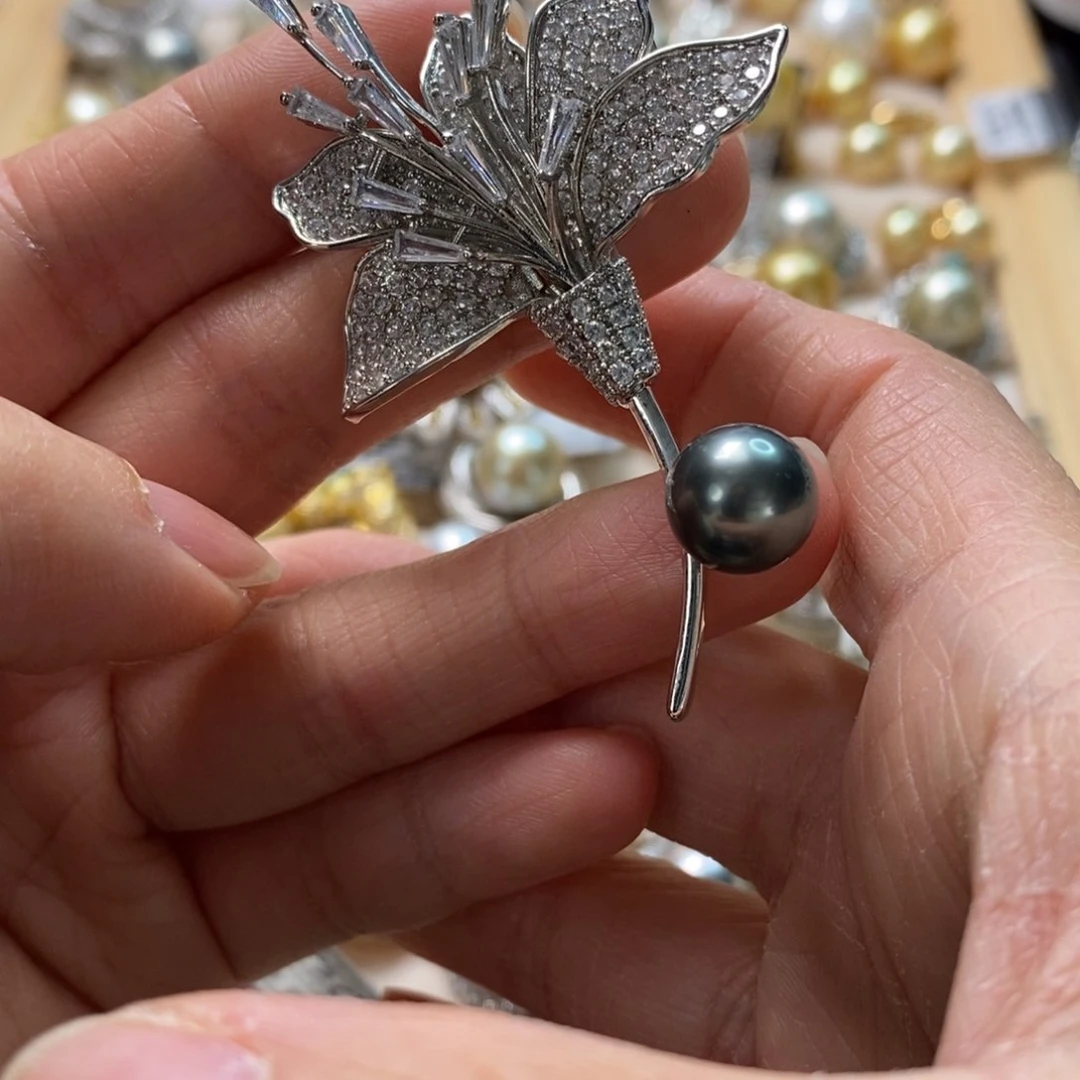 海水珍珠胸针合金