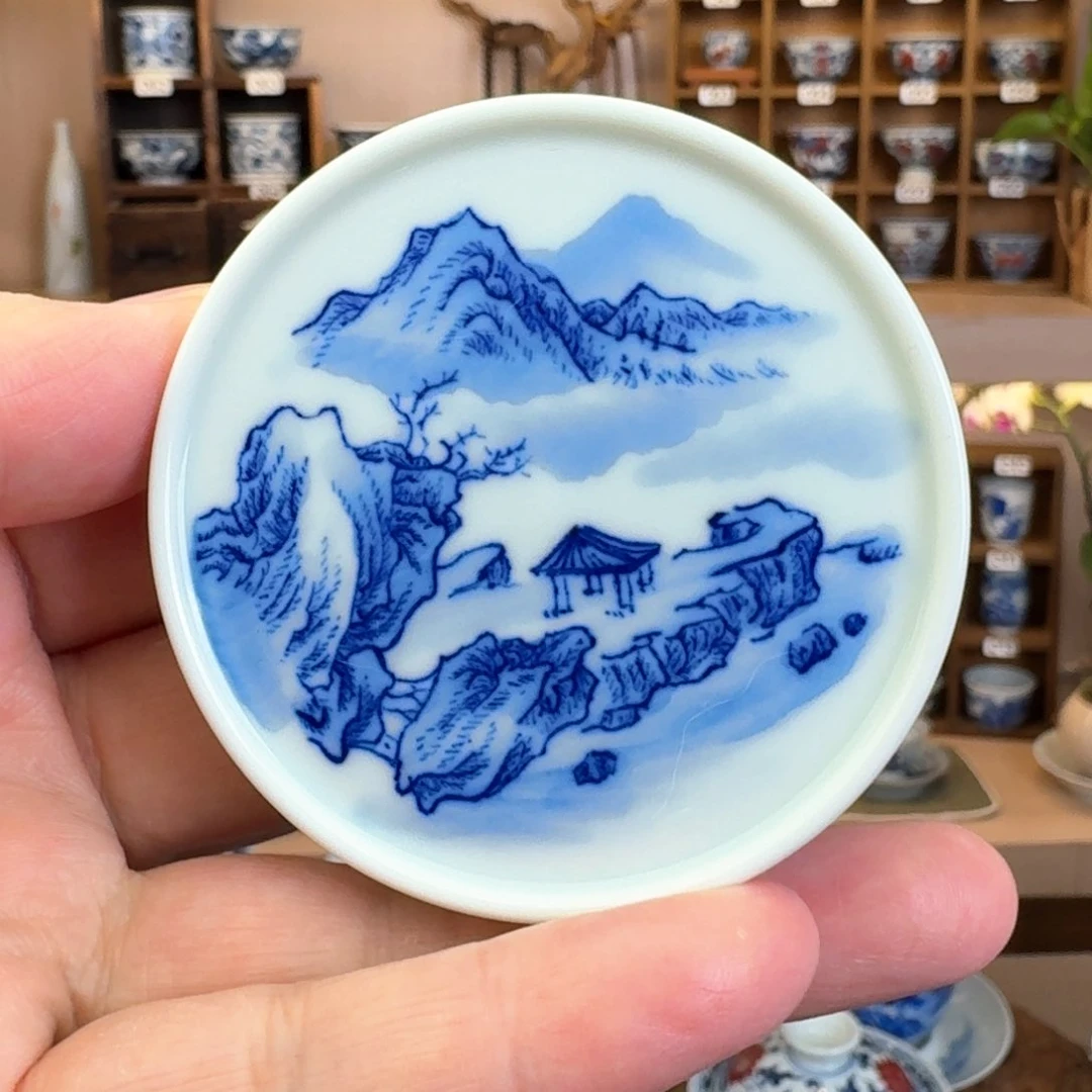 德物小雅手绘青花山水杯托