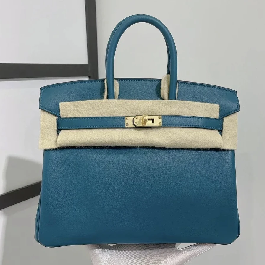99新 Hermes/爱马仕 birkin25博斯普鲁斯蓝金扣Z刻swift手提包
