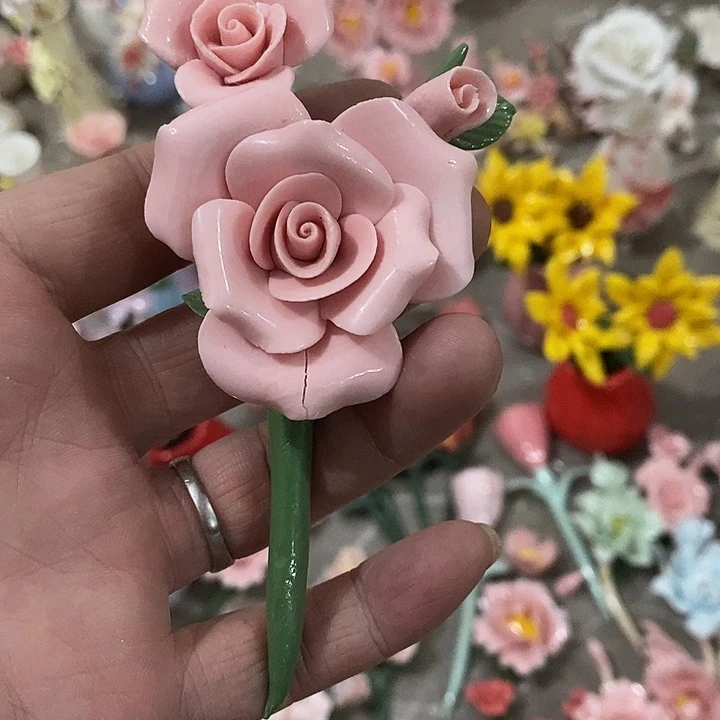 瓷片纯手工陶瓷花摆件瑕