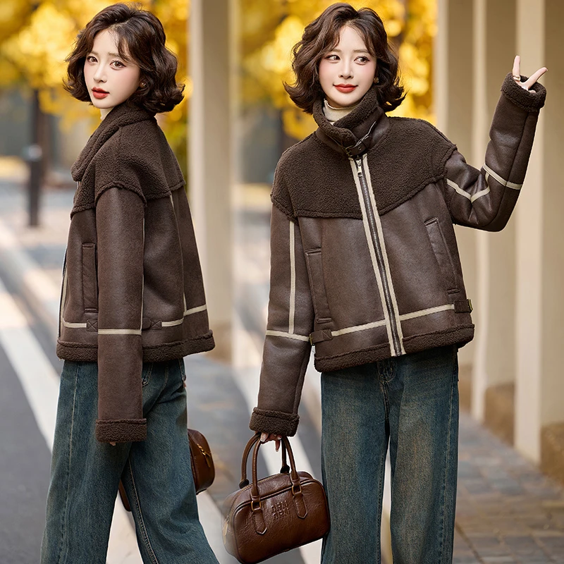 秋冬外套女款爆款2025新款皮毛一体加绒服女装直播款潮流冬季洋气