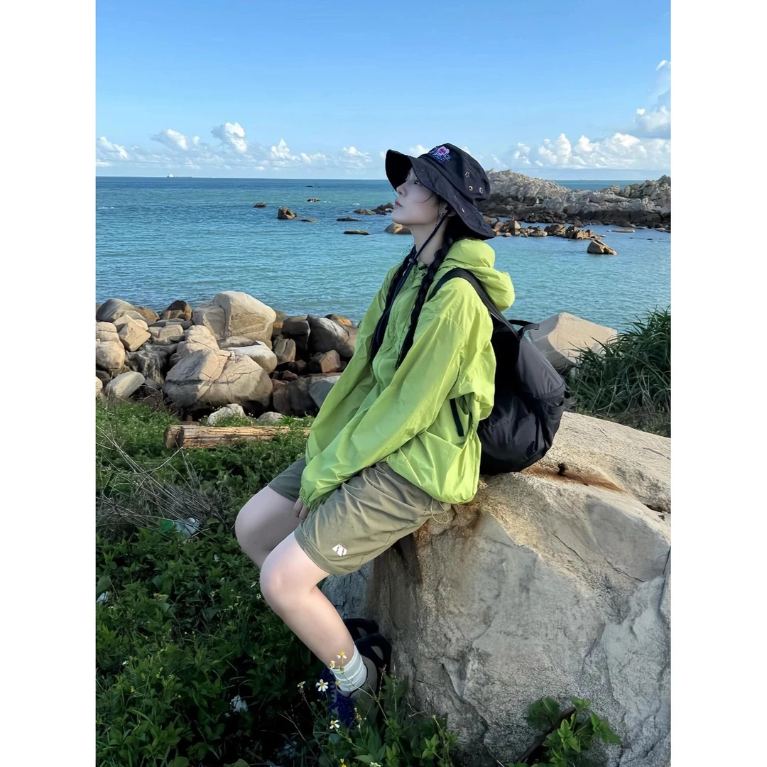 原野 绿色防晒衣户外女夏防紫外线透气防晒服外套工装裤套装