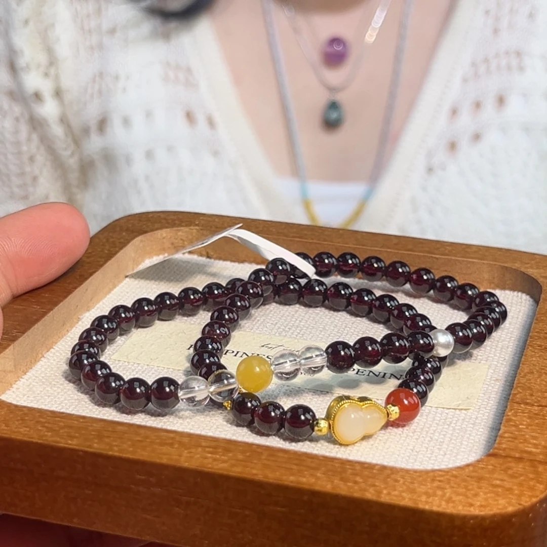 水晶手串未镶嵌石榴石双圈2单飞