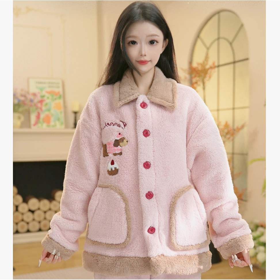 M秋冬新款加绒厚款长袖家居服高颜值柔软长袖睡衣套装