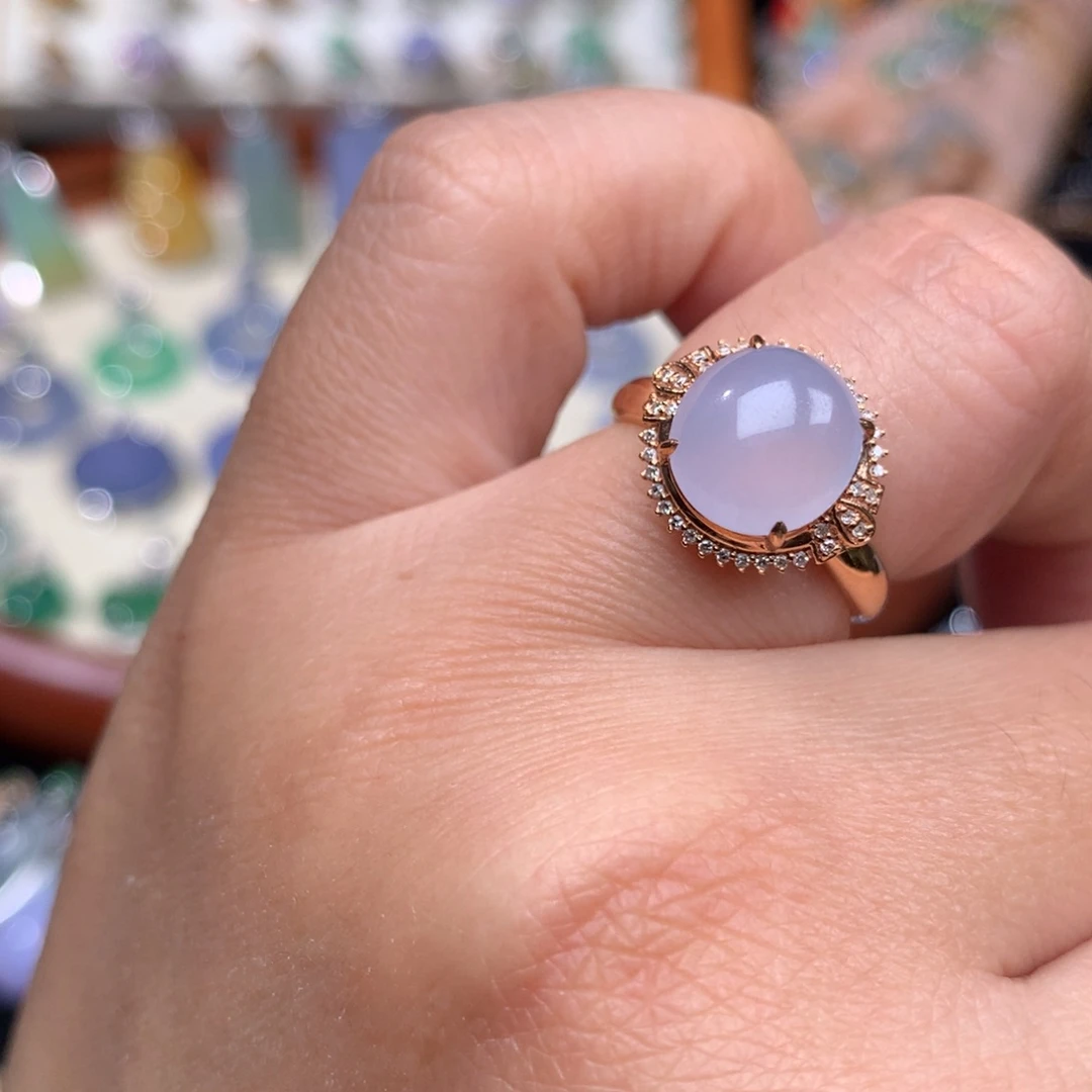 18K金镶嵌戒指翡翠紫罗兰蛋面戒指